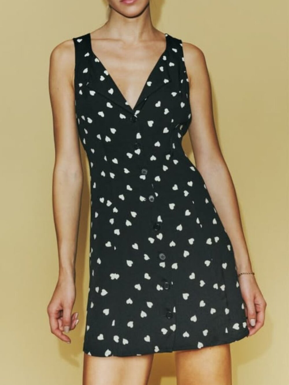 NWOT REFORMATION Rilynn Heart Print Button Front Mini Dress Black White 8